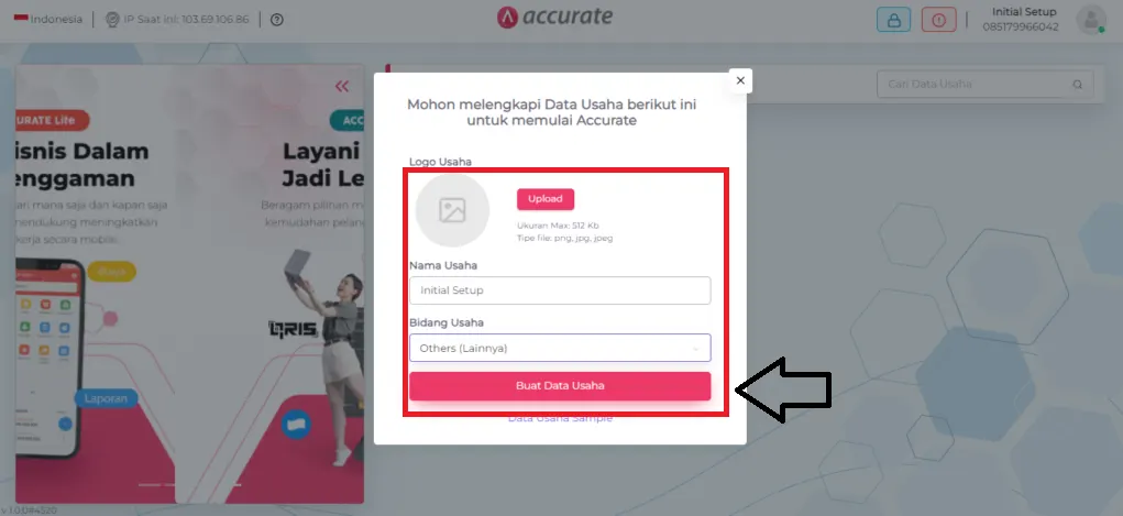 isi dan edit info data usaha Accurate Online